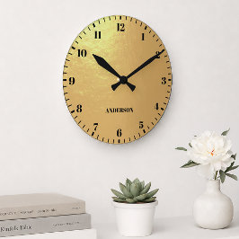 Reloj Redondo Mediano Números Negros de Hoja de Oro Falso Nombre Persona