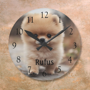 Reloj Redondo Mediano Números Negros Grandes Foto Nombre de Mascota Pers