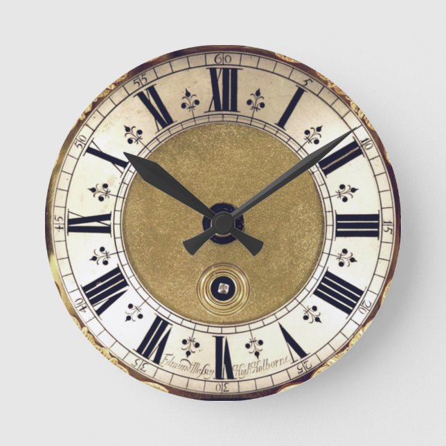 Reloj Redondo Mediano Números romanos de estilo antiguo dorado (Anverso)
