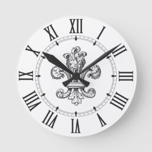 Reloj Redondo Mediano Números romanos de la flor de lis