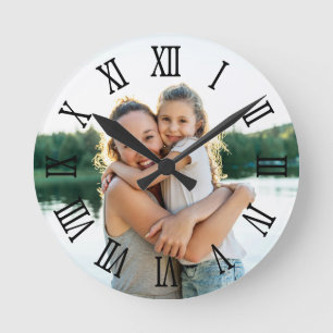 Reloj Redondo Mediano Números Romanos Negros Foto para Papá