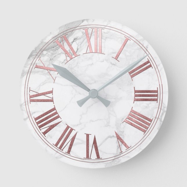 Reloj Redondo Mediano NUMEROS ROMANOS ROSA DE ORO PixDezines FAUX (Anverso)