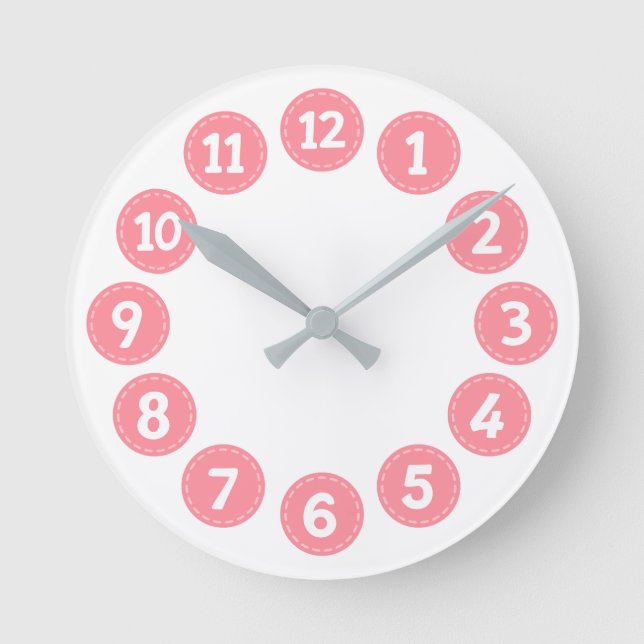 Reloj Redondo Mediano Números rosados lindos (Anverso)