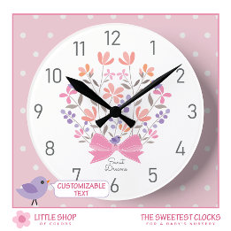 Reloj Redondo Mediano Nursera de Chicas personalizados con Bouquet rosa