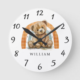 Reloj Redondo Mediano Nursera personalizada de Teddy Bear Rainbow Boho