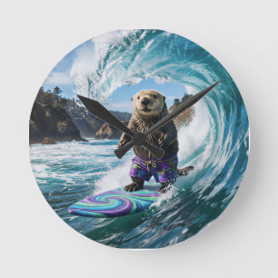 Reloj Redondo Mediano Nutria de mar surfeando en California