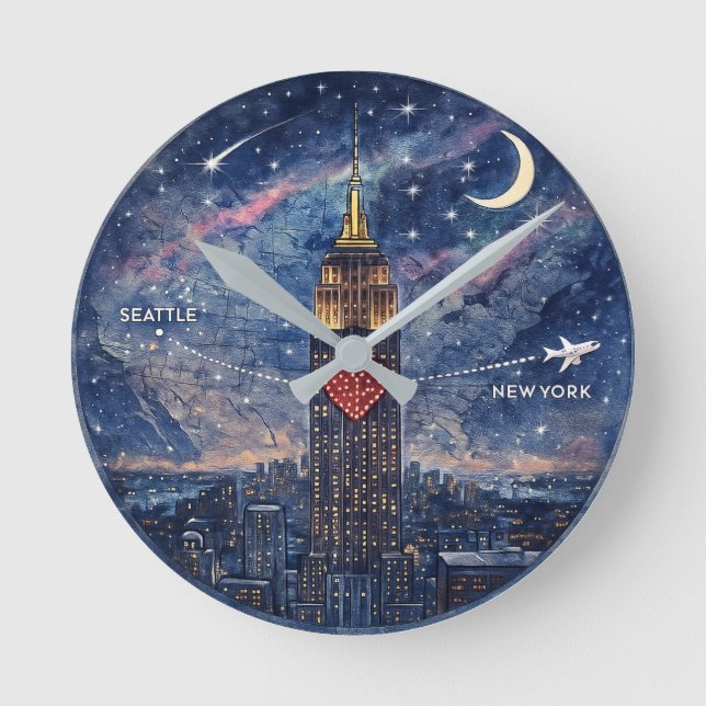 Reloj Redondo Mediano NYC to Seattle Wall Clock (Anverso)