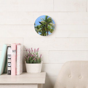 Reloj Redondo Mediano Oasis de palmeras soleadas #1 #tropical #wall #art