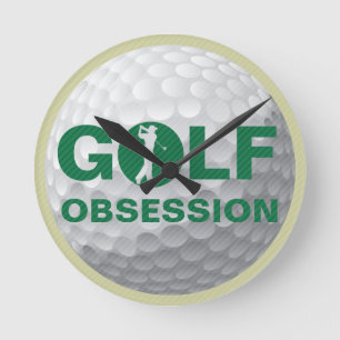 Reloj Redondo Mediano Obsesión de golf: Green White Tan Wall Clock