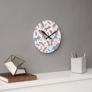 Reloj Redondo Mediano Océano de Color – Dorado de Acuarela Vibrante Sin