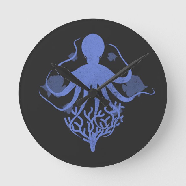 Reloj Redondo Mediano Octopus (fondo oscuro) (Anverso)
