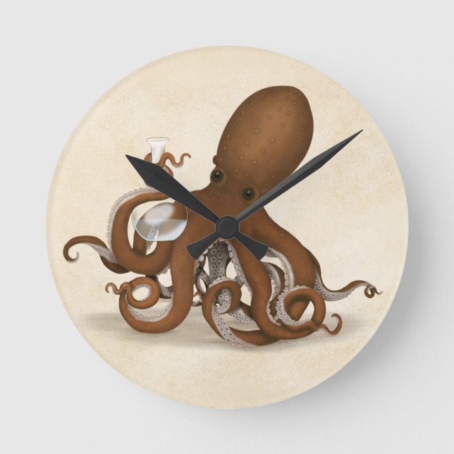 Reloj Redondo Mediano Octopus Holding Chemistry Flask Steampunk Science (Anverso)