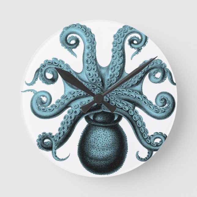 Reloj Redondo Mediano Octopus in Teal (Anverso)