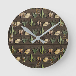 Reloj Redondo Mediano Oeste Vaquero Rodeo Rústico Madera