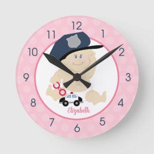 Reloj Redondo Mediano Oficial de policía chica Cop Rosa