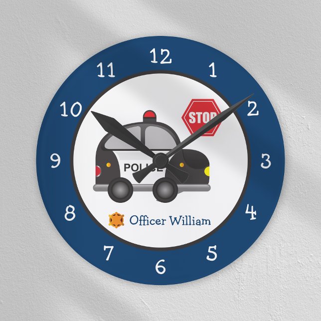Reloj Redondo Mediano Oficial de policía de niños pequeños y automóvil (Subido por el creador)