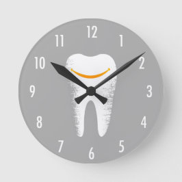 Reloj Redondo Mediano Oficina dental de plata moderna sonriente del