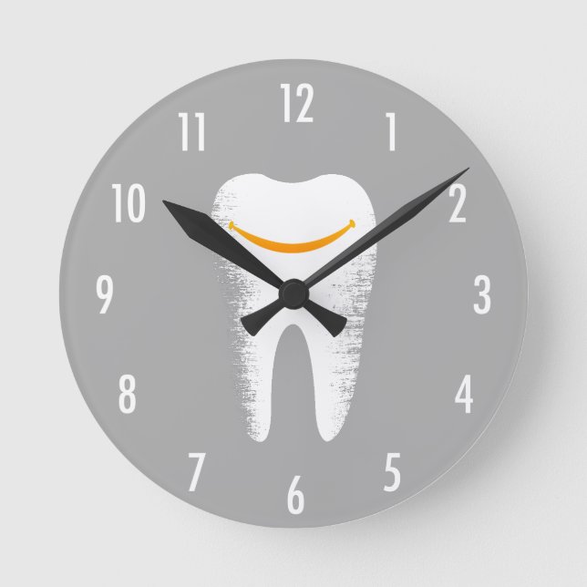 Reloj Redondo Mediano Oficina dental de plata moderna sonriente del (Anverso)