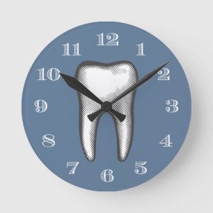 Reloj Redondo Mediano Oficinas dentarias Cuidado dental Blanco Dusty Azu