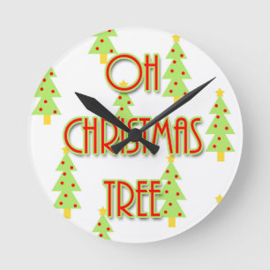 Reloj Redondo Mediano oh árbol de navidad de mediados de siglo rojo verd