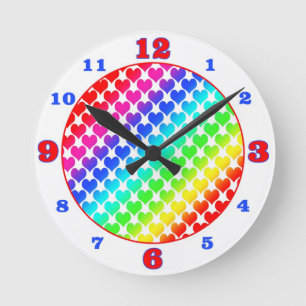 Reloj Redondo Mediano Oh corazones bebés- Arcoiris
