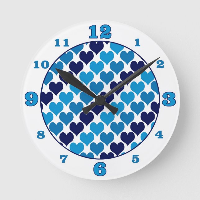 Reloj Redondo Mediano Oh corazones bebés- Azul (Anverso)