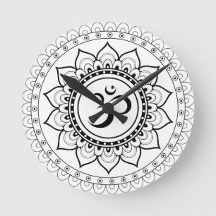 Reloj Redondo Mediano Ohm Mandala Om Mandala Blanco y Negro