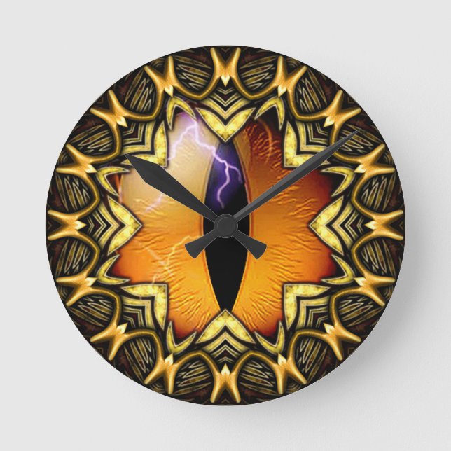 Reloj Redondo Mediano Ojo de Dragón Dorado (Anverso)