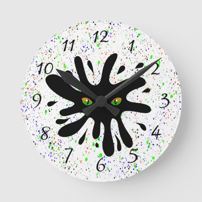 Reloj Redondo Mediano Ojos de gato mirando un negro (Anverso)