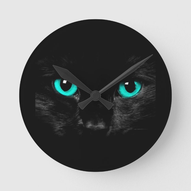Reloj Redondo Mediano Ojos verdes del gato negro (Anverso)