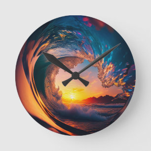 Reloj Redondo Mediano Ola de Océano Enroscándose en una Puesta de Sol Do