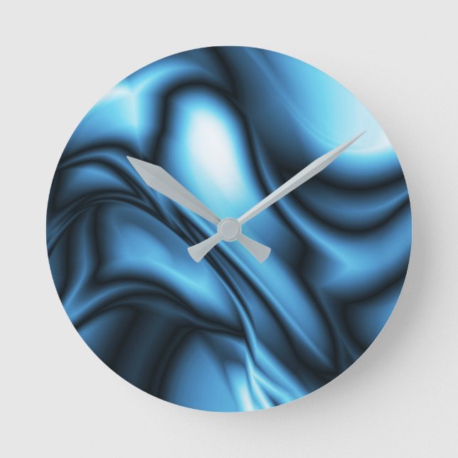 Reloj Redondo Mediano Ola de seda azul (Anverso)