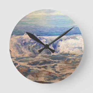 Reloj Redondo Mediano Olas de la capa de mar Arte original pintado a man