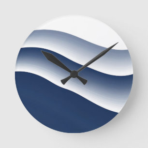 Reloj Redondo Mediano Olas de océano azul marino abstractas