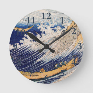 Reloj Redondo Mediano Olas del Océano de Hokusai Barcos Marítimos
