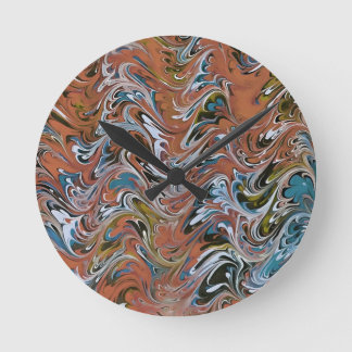 Reloj Redondo Mediano Olas en color rojo y azul de barro acrílico Resume