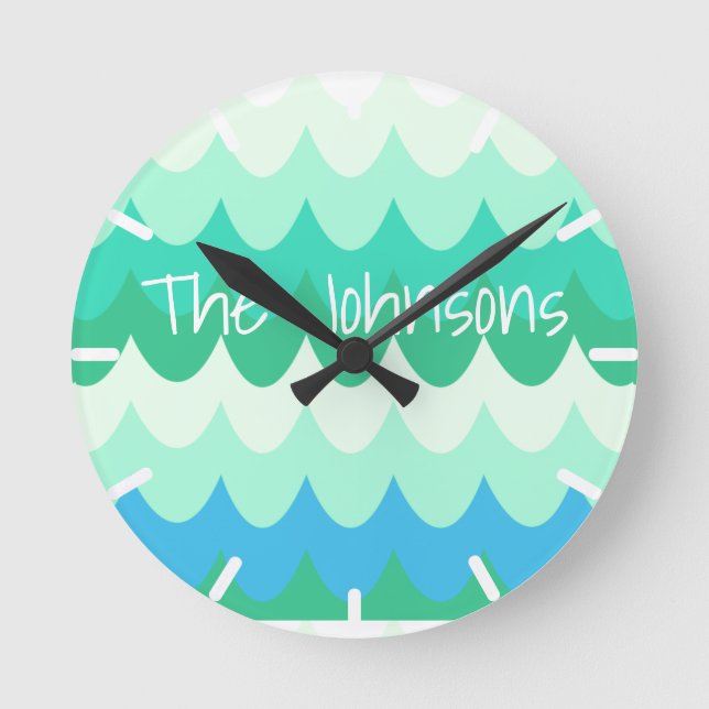 Reloj Redondo Mediano Olas marinas azules, verdes y Verde azuladas (Anverso)