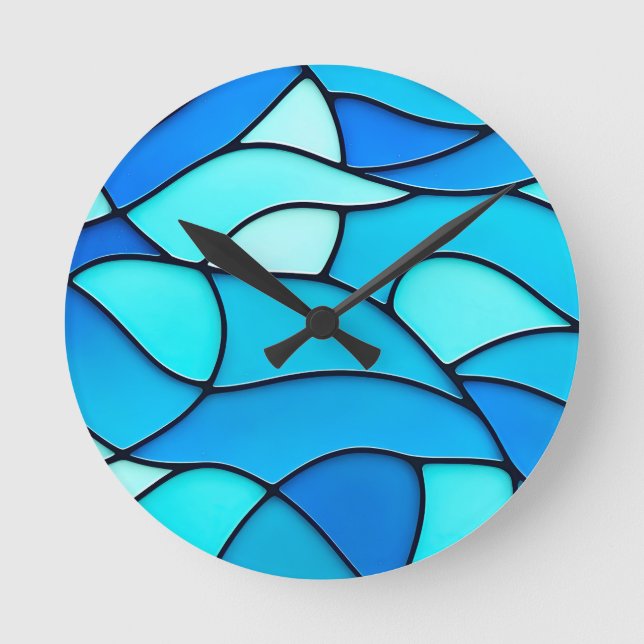 Reloj Redondo Mediano Olas verde azuladas de vidrio (Anverso)