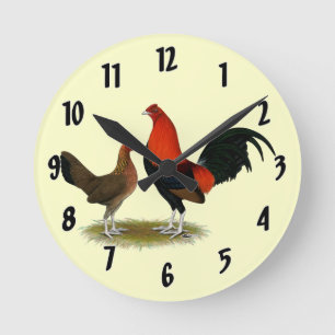 Reloj Redondo Mediano Old English Game Bantams: par BB rojo