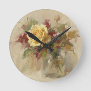 Reloj Redondo Mediano "Óleo de Rosa Única"