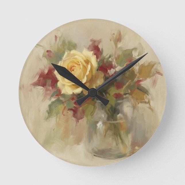 Reloj Redondo Mediano "Óleo de Rosa Única" (Anverso)