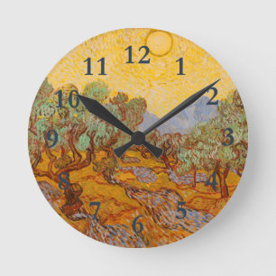 Reloj Redondo Mediano Olivos de Van Gogh cielo sole amarillo