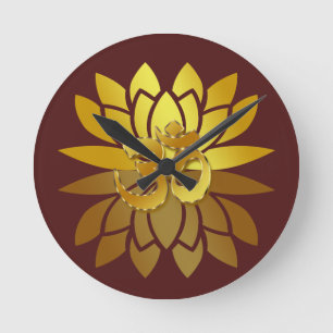 Reloj Redondo Mediano OM Omkara y Flor Lotus de color oro