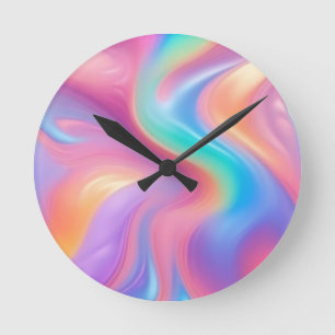 Reloj Redondo Mediano Ondas abstractas de neón rosa azul