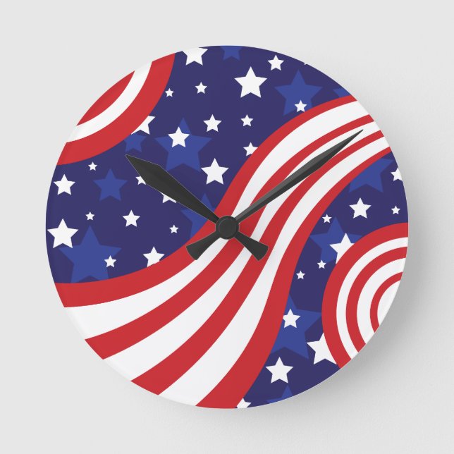 Reloj Redondo Mediano Ondas de Estrellas y Barras (Anverso)