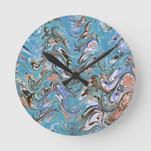 Reloj Redondo Mediano Ondas En El Arte Abstracto De La Pura Acrílica Azu