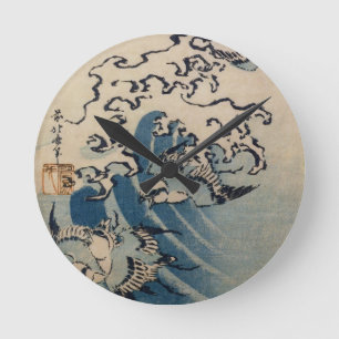 Reloj Redondo Mediano Ondas y pájaros, c.1825 (impresión del woodblock