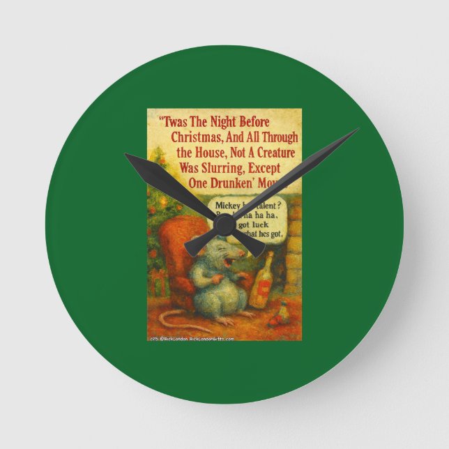 Reloj Redondo Mediano One Drunken' Mouse – Christmas Card Chaos (Anverso)