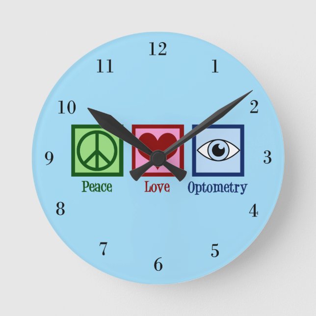 Reloj Redondo Mediano Optometrist Peace Love Optometry Blue Eye Médica (Anverso)