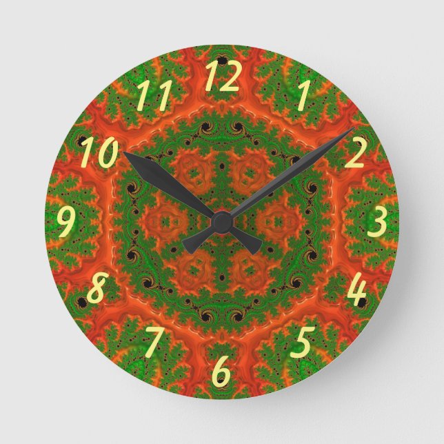 Reloj Redondo Mediano Orange and Green Kaleidoscope Wall Clock (Anverso)